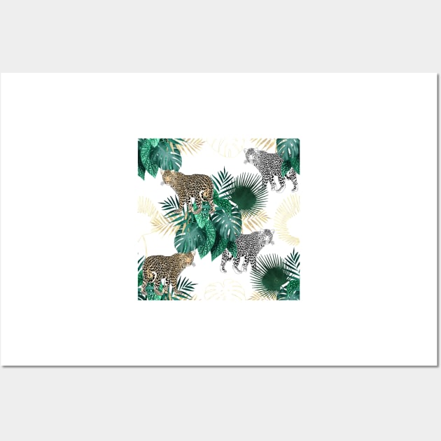 Modern leopard and tropical leaves design Wall Art by NdesignTrend